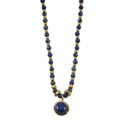 TANISHIA: Natural Lapis Lazuli & Gold Infused Beaded Pendant Necklace
