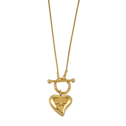 WANNI Gold: Radiant Heart Toggle Pendant Necklace – Contemporary Gold Heart Charm Statement Necklace
