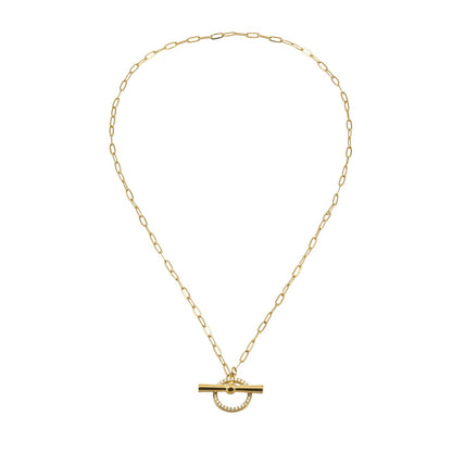 SADIKA Gold: Modern Pavé Zirconia Halo Toggle Necklace