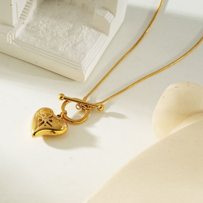WANNI Gold: Radiant Heart Toggle Pendant Necklace – Contemporary Gold Heart Charm Statement Necklace