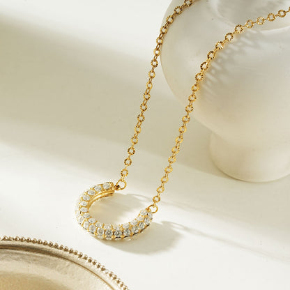 ASHANTI Gold: Celeste Crescent Necklace – Pavé Sparkle Pendant