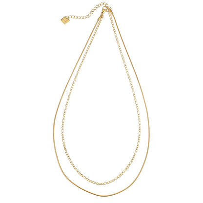 AMARA Gold: Dainty 2-Layered Loop & Snake-Texture Chain Necklace-Layer Gold Chain Necklace