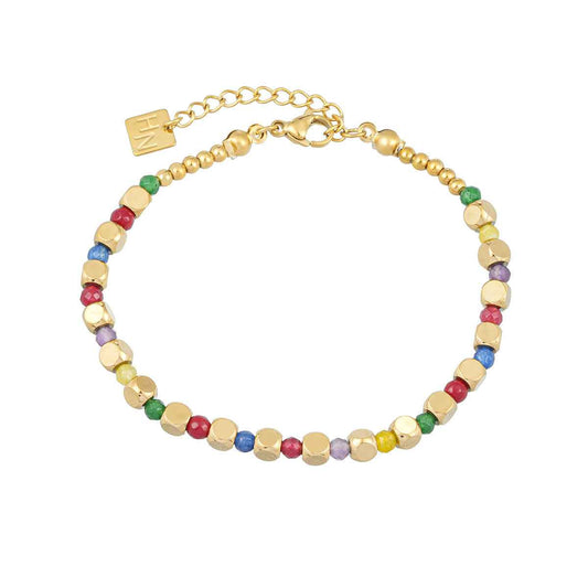 AYANNA Gold: Bracelet with Gold Beads & Hued Crystals