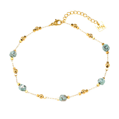 GIROC Gold: Link-Chain, Gold Beads & African Turquoise Natural Stones Bracelet