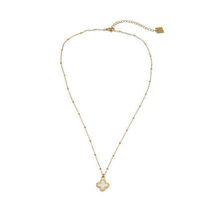 LULLA Gold: Natural Shell Clover Pendant Beaded Chain Necklace