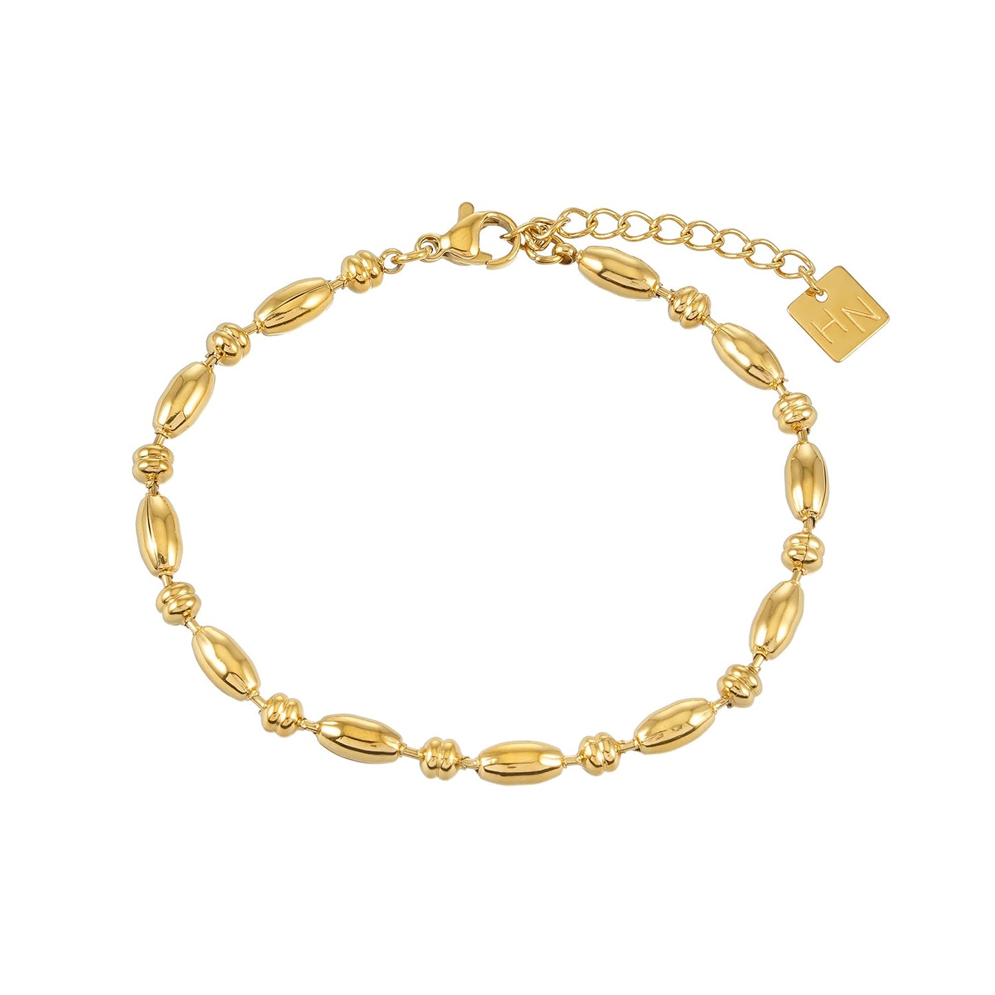ADIATA Gold: Polished Oval Bead Bracelet – Sculpted Statement Jewellery