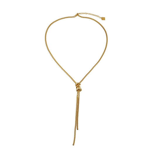 MAHANA Gold: Lariat Necklace with Sliding Bead & Tassel Drop – Modern Minimal Statement