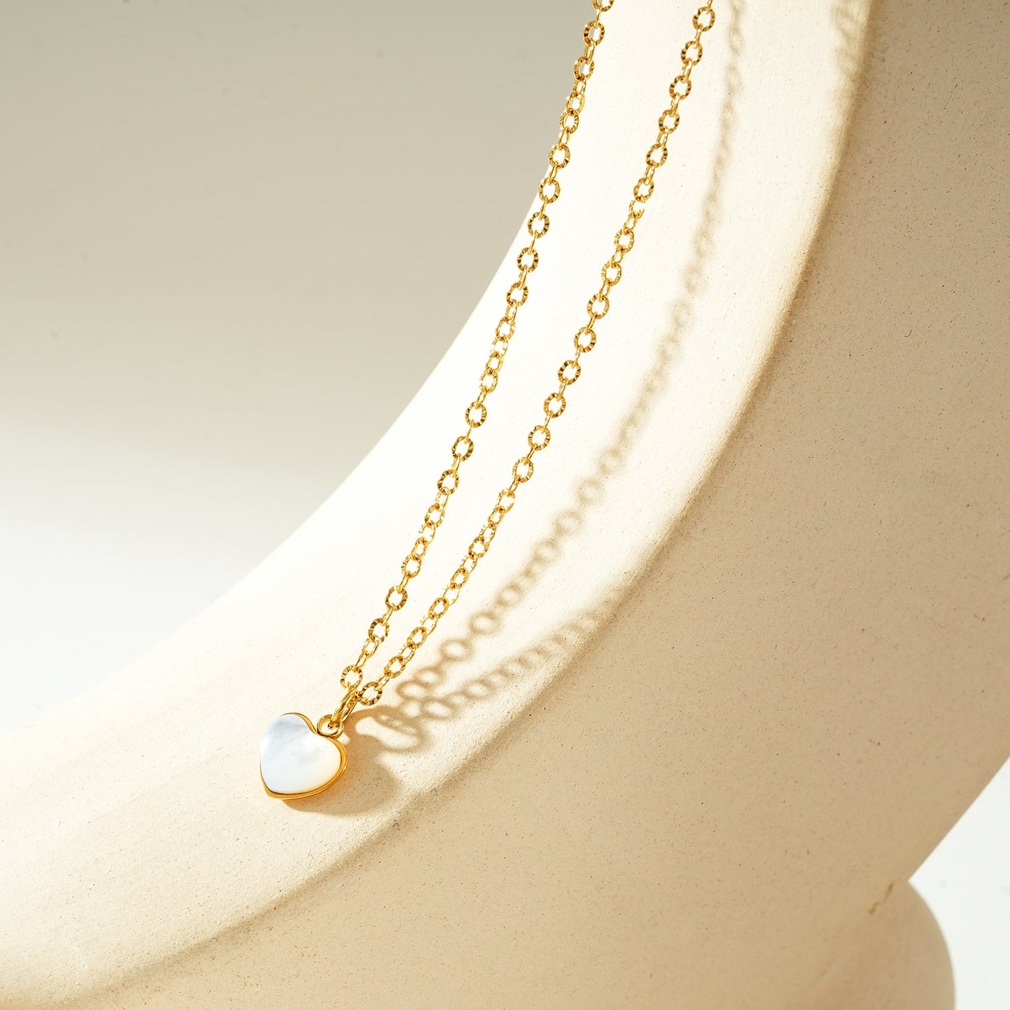 KOKAM Gold: Dainty Chain Necklace with Mini Shell-Encased Heart Charm Pendant — A Little Love to Hold Close