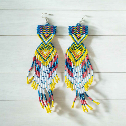 Sky blue and yellow Sunset Path Beaded Earrings