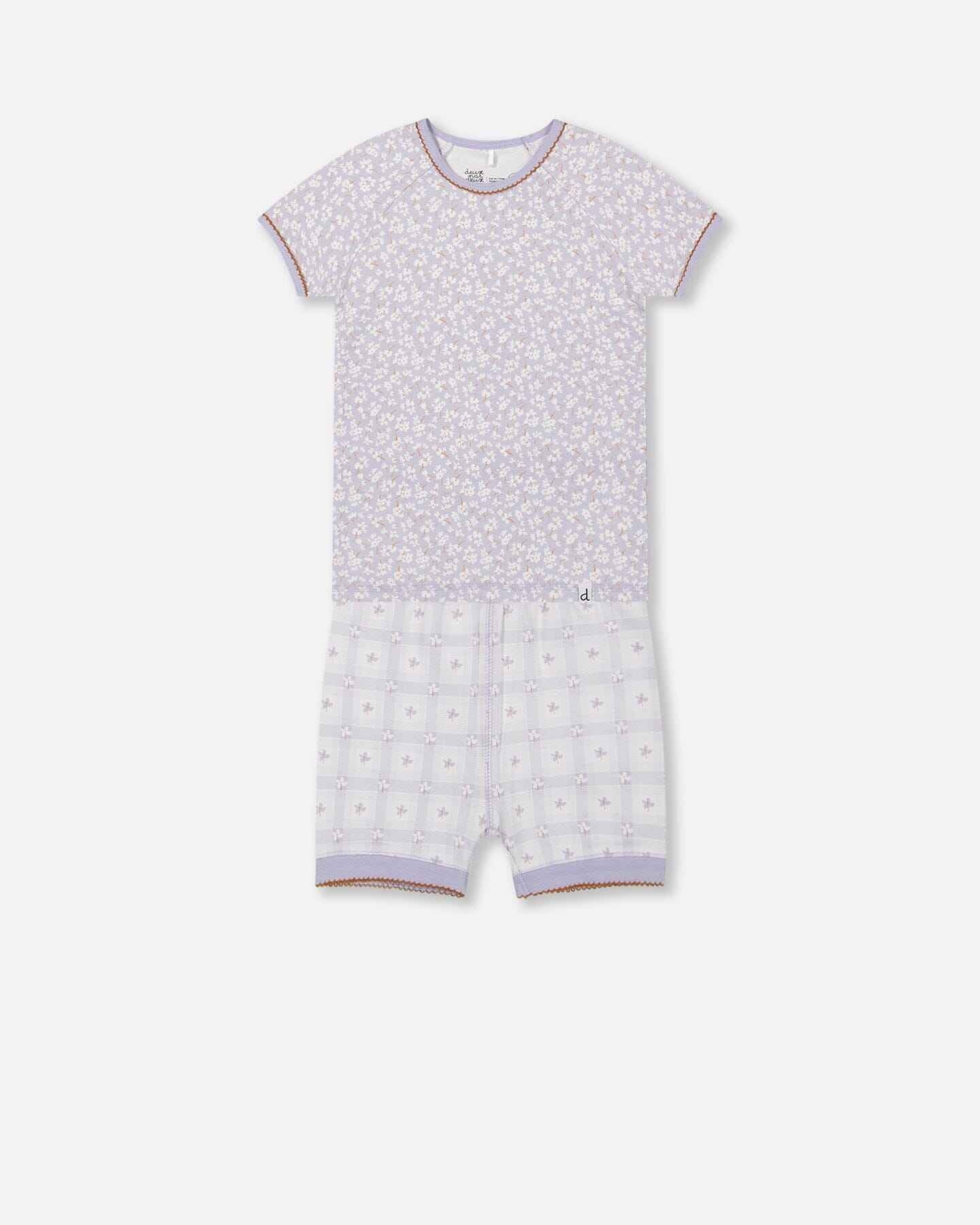 Organic Cotton Two Piece Pajama Set Lilac Printed Little Flowers