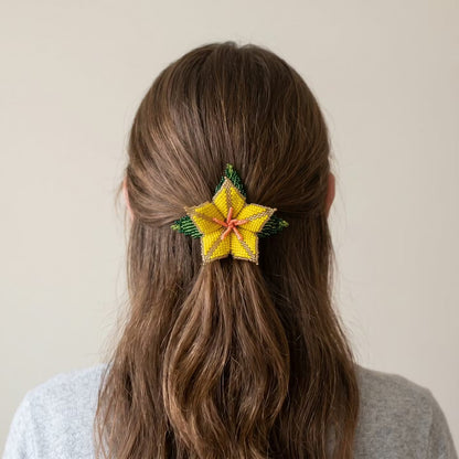 Yellow Ember Bloom Beaded Hair Barrette