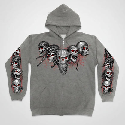 Men's Five Skull Zip Up Hoodie
