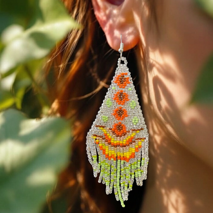 Silver Flame Blossom Drop Earrings