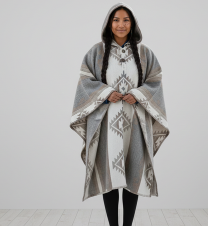 Grey and white AZTEC Wool Ponchos