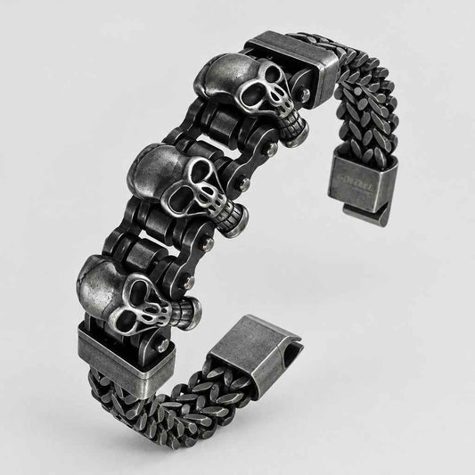 GoSteel Men's 3 Skull Chain Bracelet | Stainless Steel