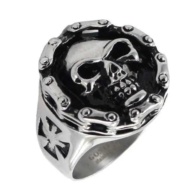 GoSteel Men's Cycle Chain Gothic Skull Ring