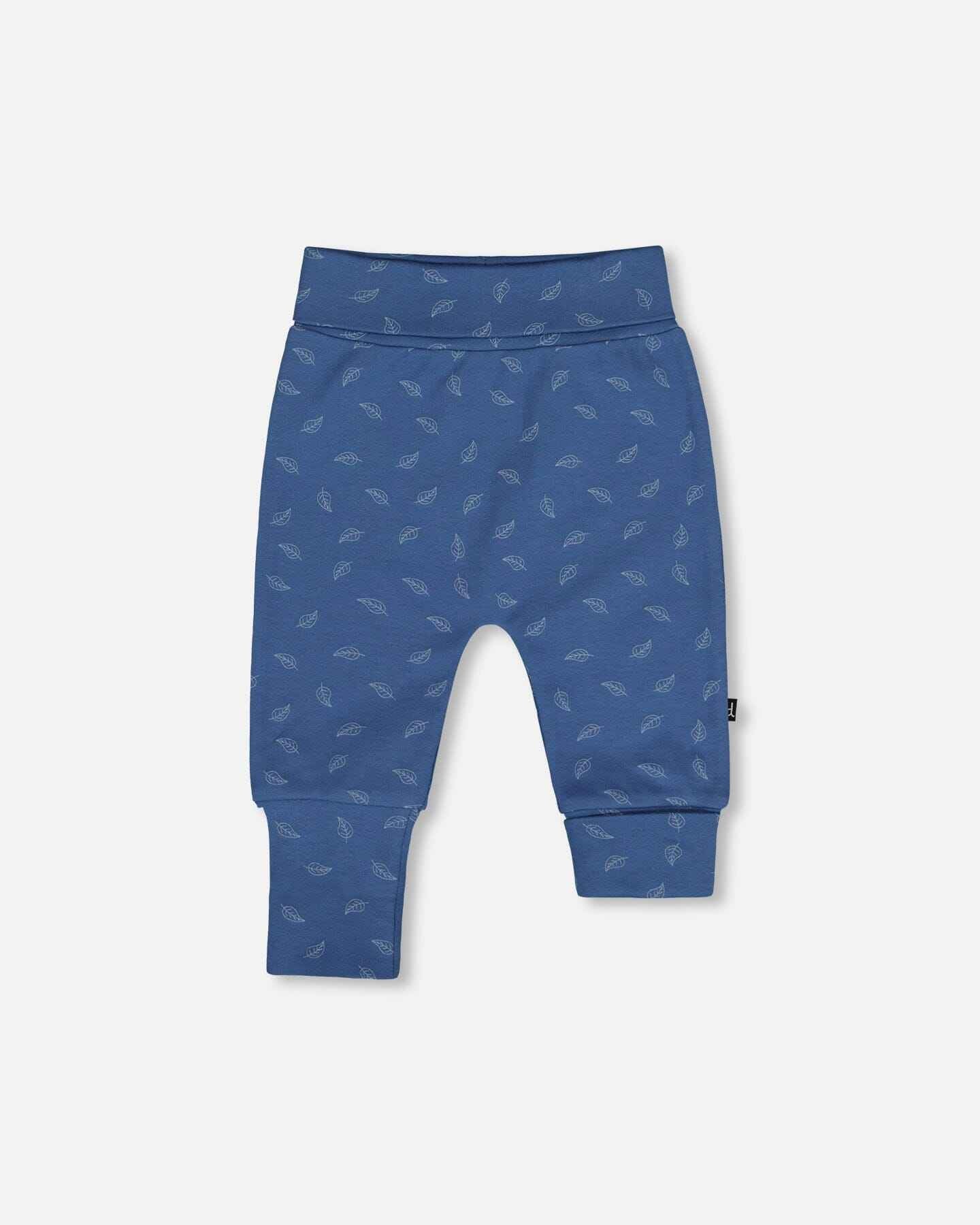 Organic Cotton Evolutive Pants Blue Printed Leaves