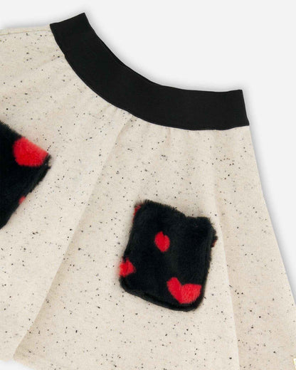 Glittering French Terry Skirt Beige And Black