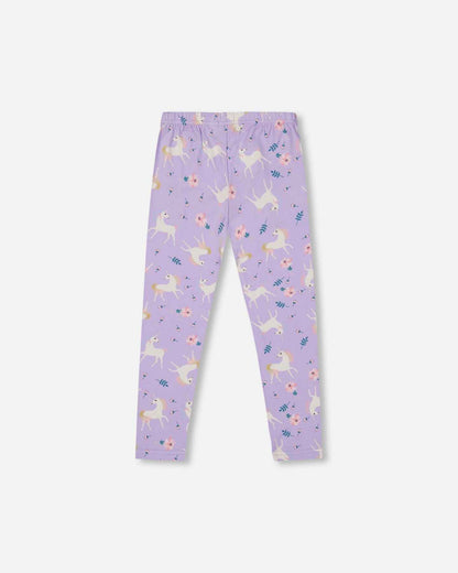 Stretch Jersey Leggings Lilac Unicorn Print
