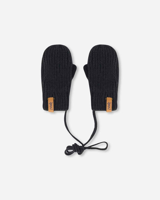 Baby Knit Mittens With String Black