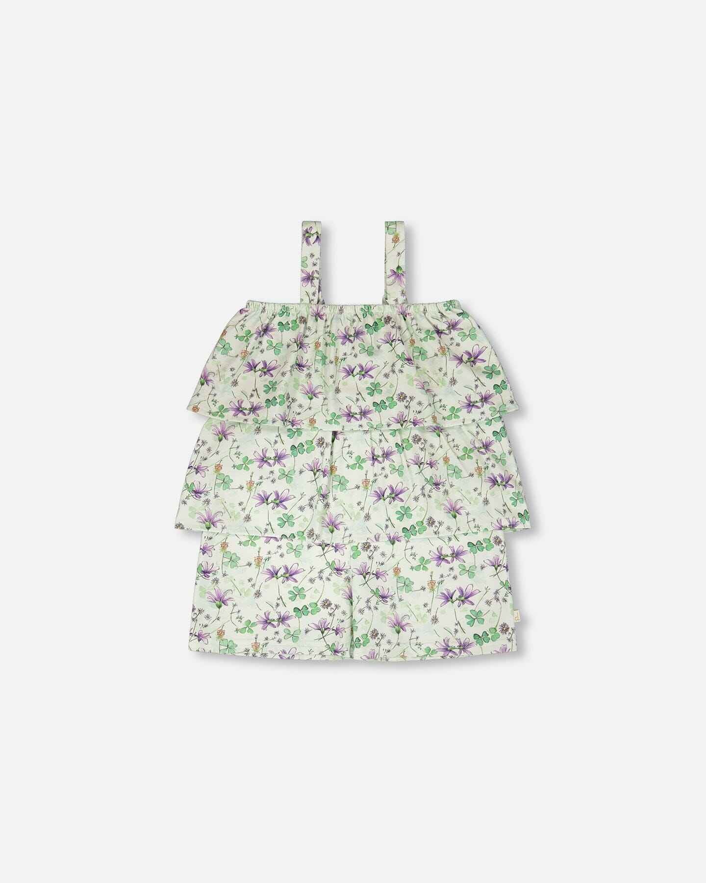 Jersey Romper With Tiers Green Printed Flowers