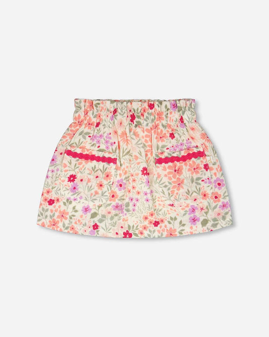 Muslin Skort Off White Printed Flowers