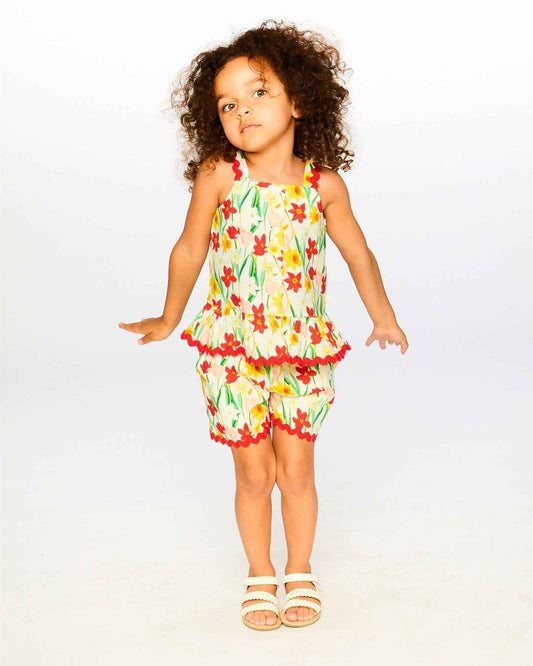 Viscose Top White Daffodil Print