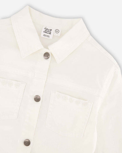 White Denim Jacket With Embroidery