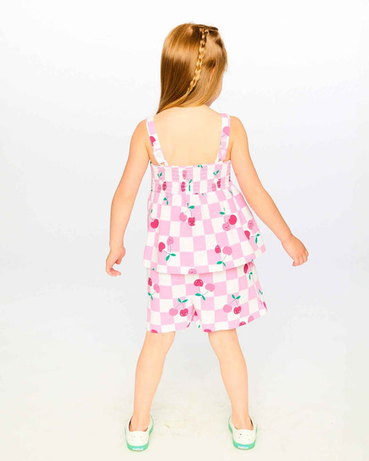 Organic Cotton Jersey Romper Pink Printed Cherries