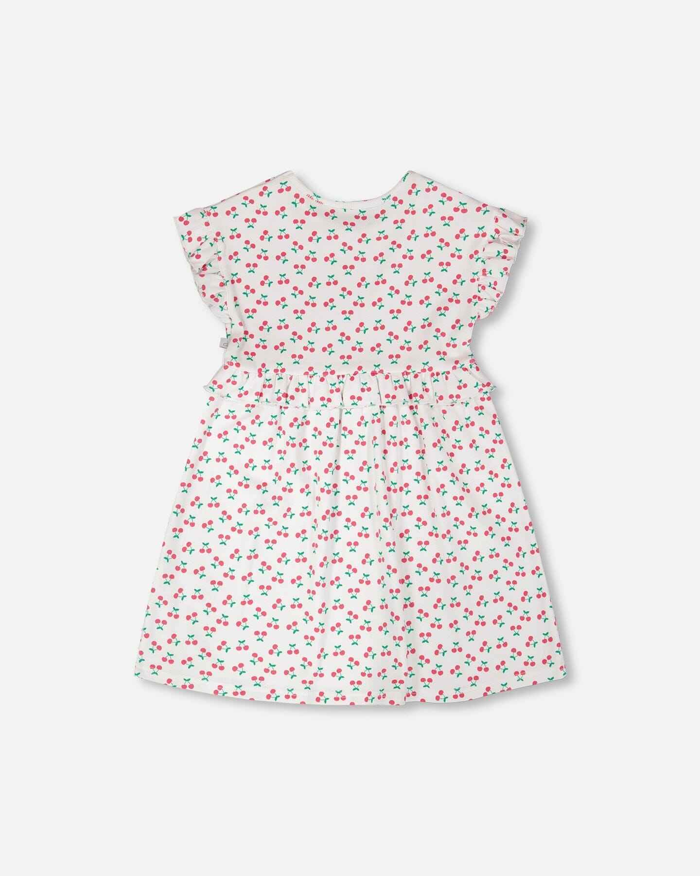 Cotton Rib Dress White Printed Cherries