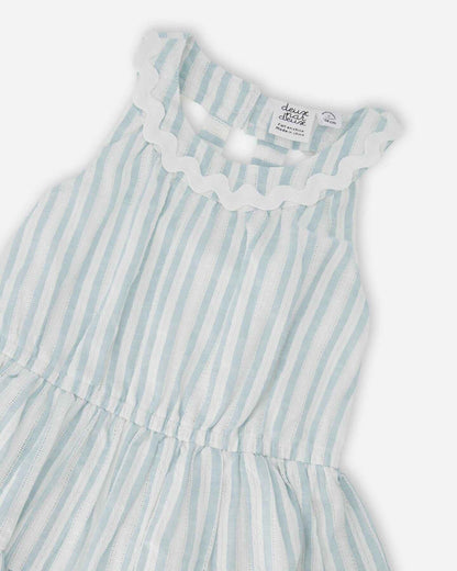 Multi-Tiered Dress White And Blue Stripes