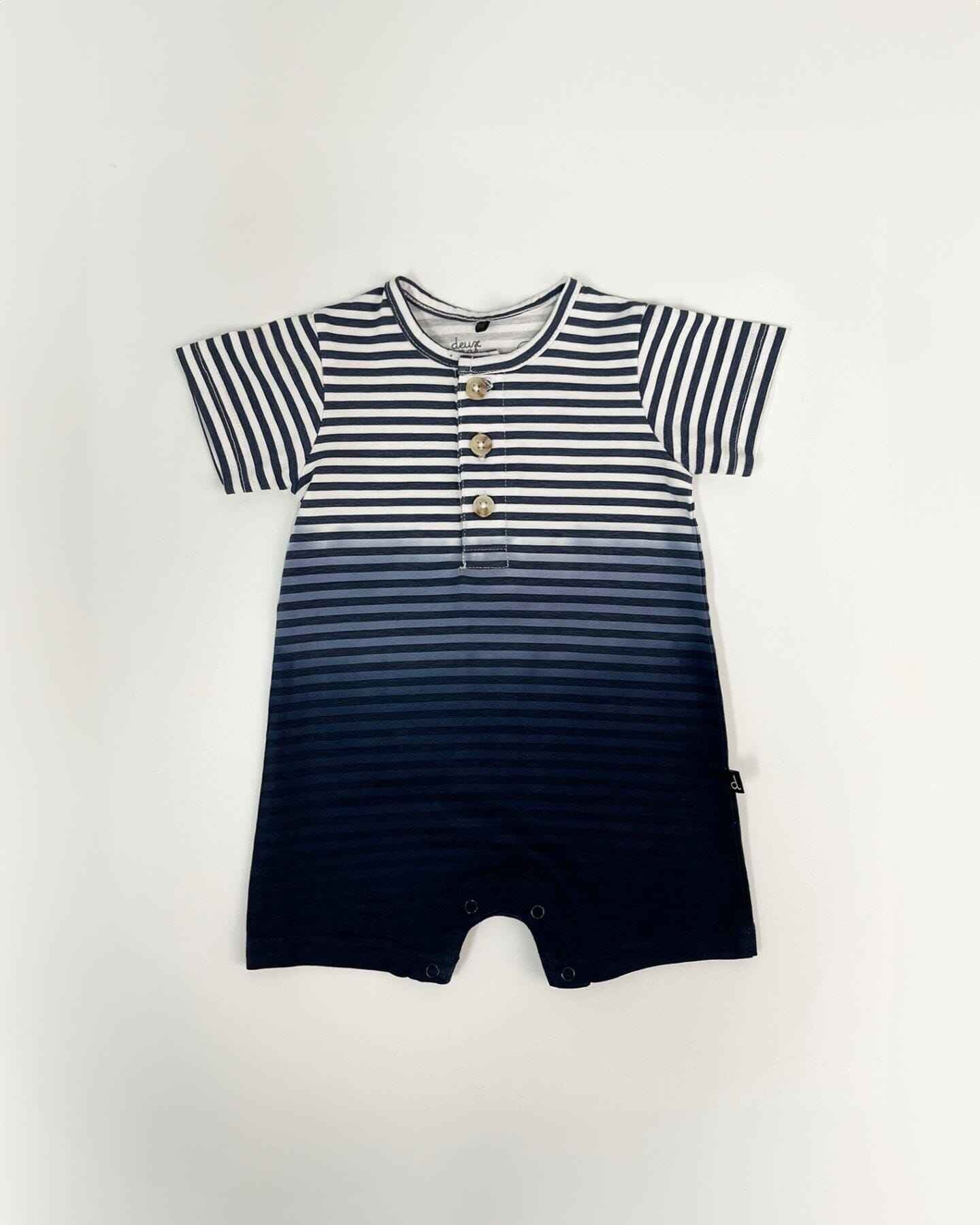 Organic Cotton Romper Blue Gradient Stripes