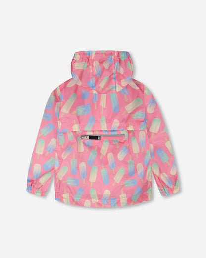 Packable Windbreaker In Polyester Pink Lollipop Print