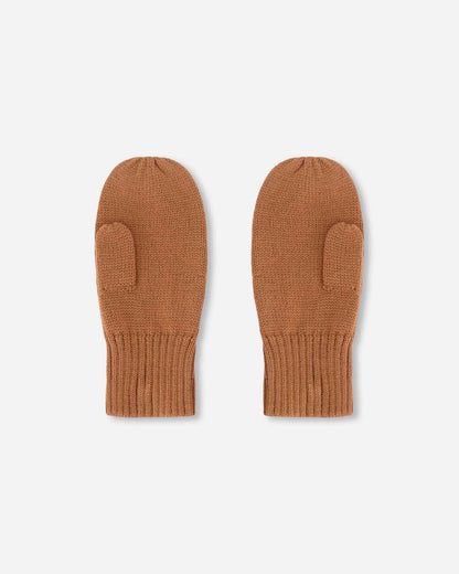 Ribbed Knit Mittens Brown