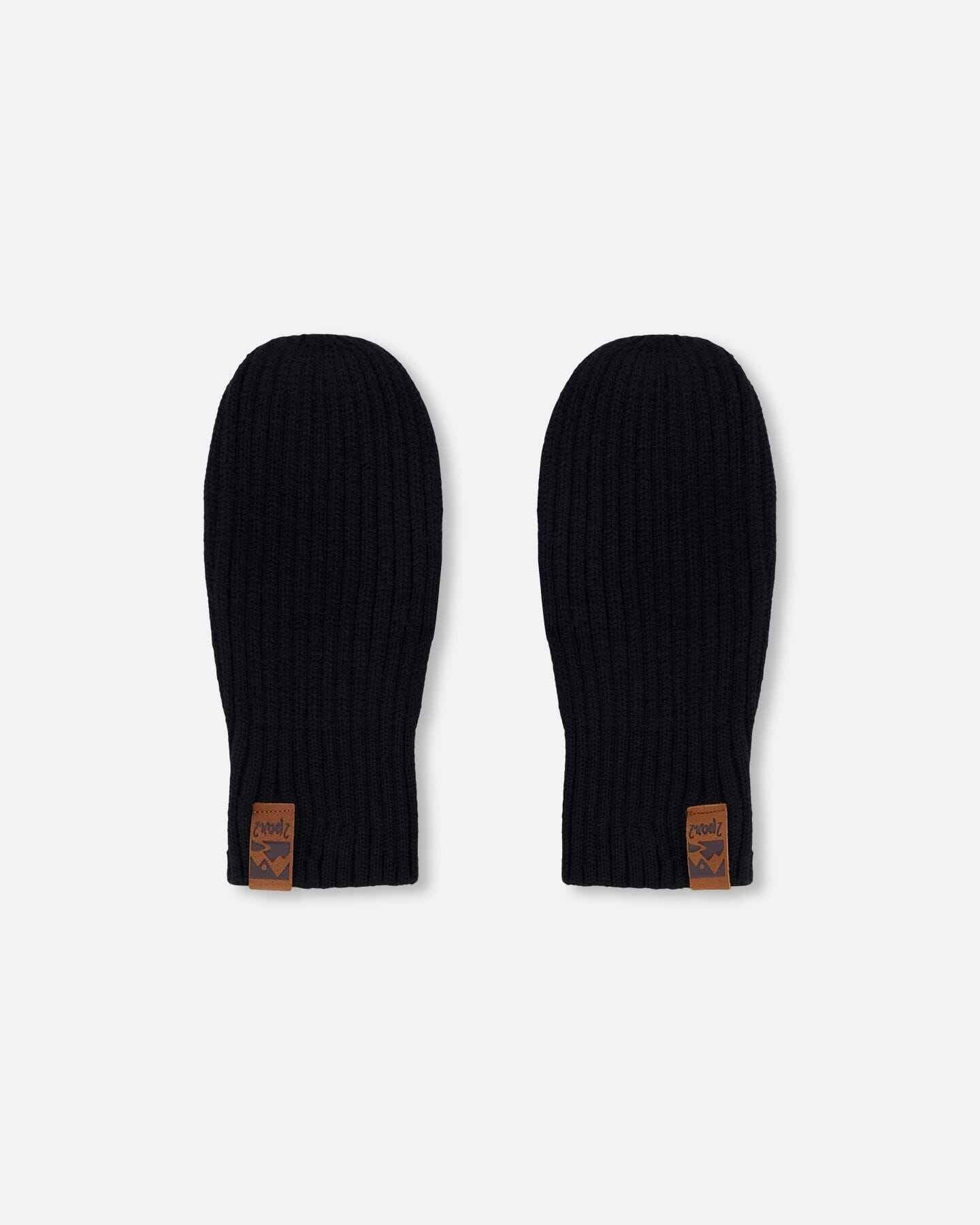 Ribbed Knit Mittens Black
