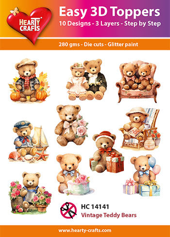Hearty Crafts Easy 3D Toppers - Vintage Teddy Bears