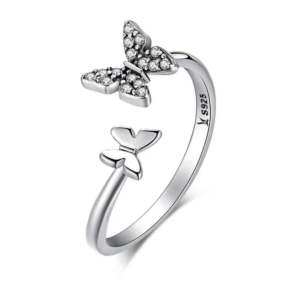 925 Sterling Silver CZ Butterfly Open Ring
