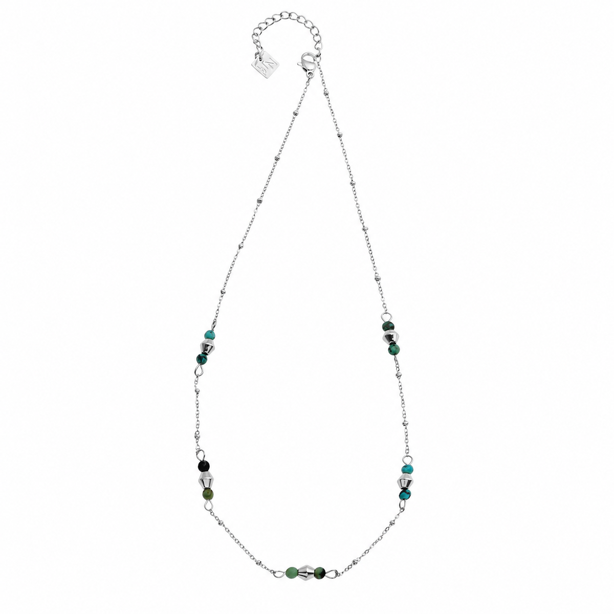 IMANI Silver (White Gold): Mix Bead Dainty Chain Necklace featuring Natural Stones