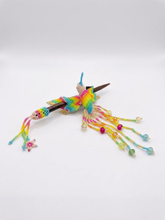 Beige Hummingbird Beaded Hair Stick