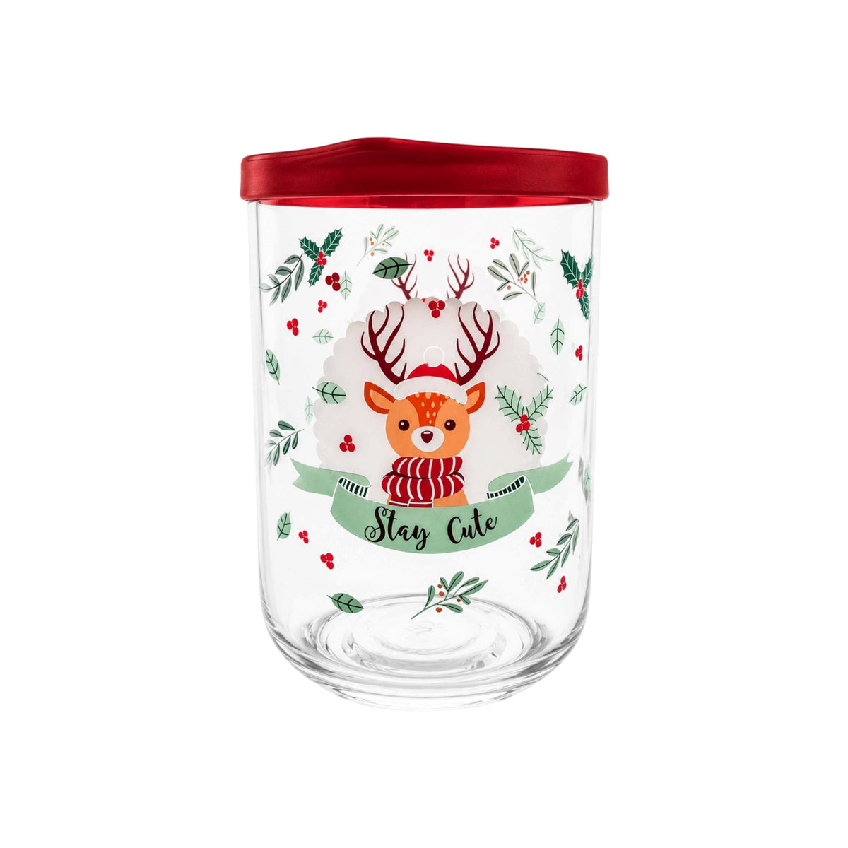 Holiday Glass Storage Jar with Red Lid 
Christmas Edition 34 oz - LAV DUO - 1 Piece
