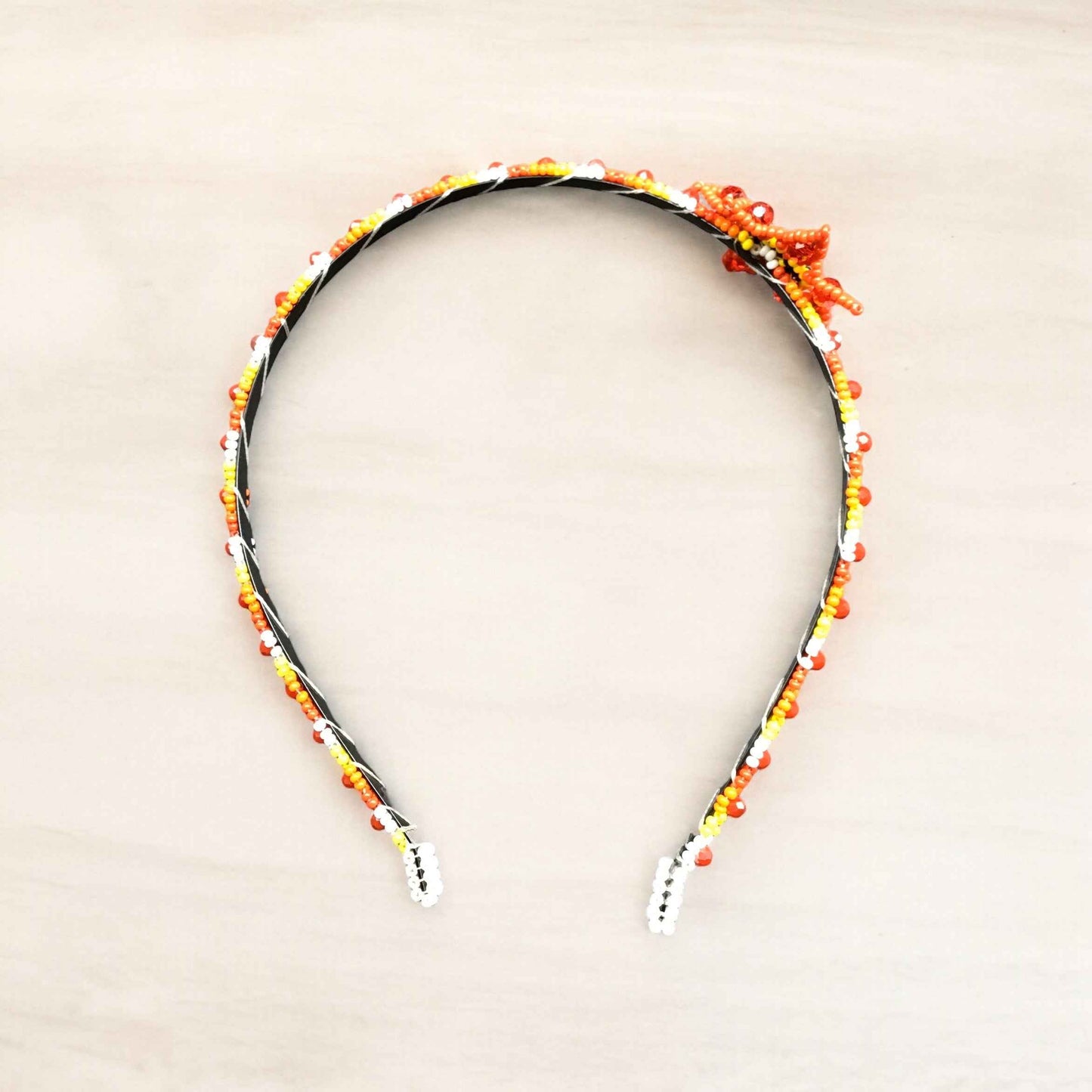 Beaded Headband with Flower Red