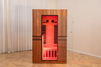 PREORDER NOVEMBER 2026-Costway 2-Person Dual Therapy Full Spectrum Infrared Sauna with Red Light Panel, WiFi App Control, Chromotherapy & Bluetooth – Okoume Wood- Fully Loaded Indoor Spa