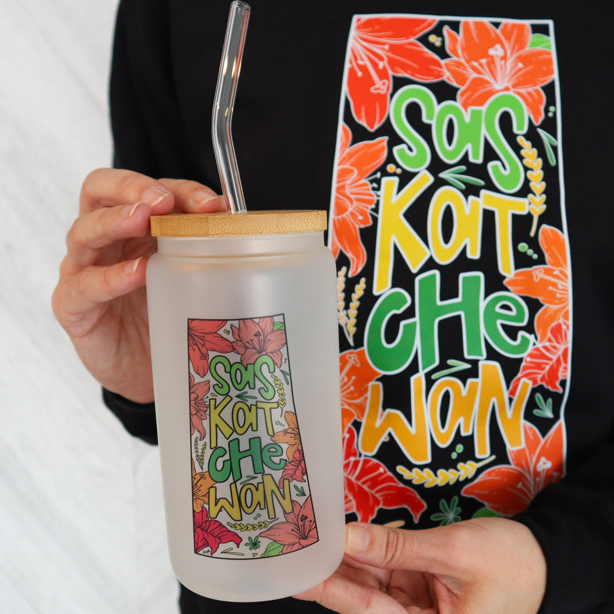 Saskatchewan Grow Where You Are Planted Frosted Glass Can with Bamboo Lid