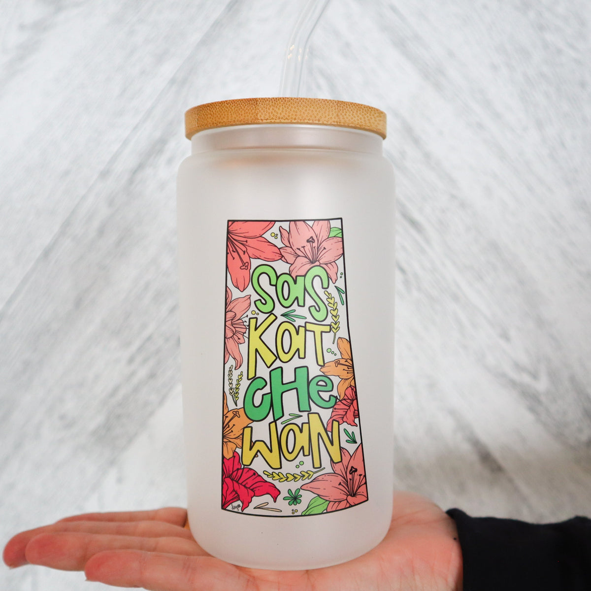 Saskatchewan Grow Where You Are Planted Frosted Glass Can with Bamboo Lid