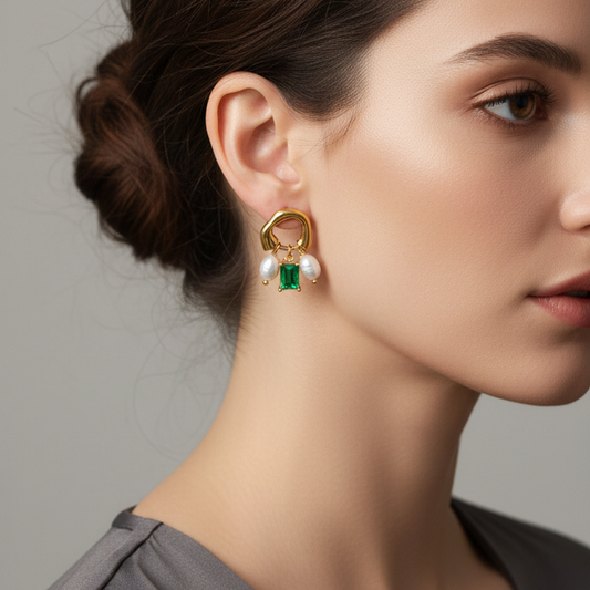 Emerald Pearl Half Hoops