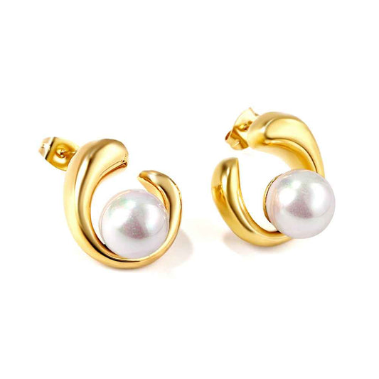 Pearl Crescent Gold Hoops