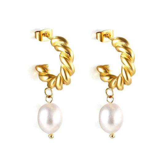Gold Pearl Crescent Drops