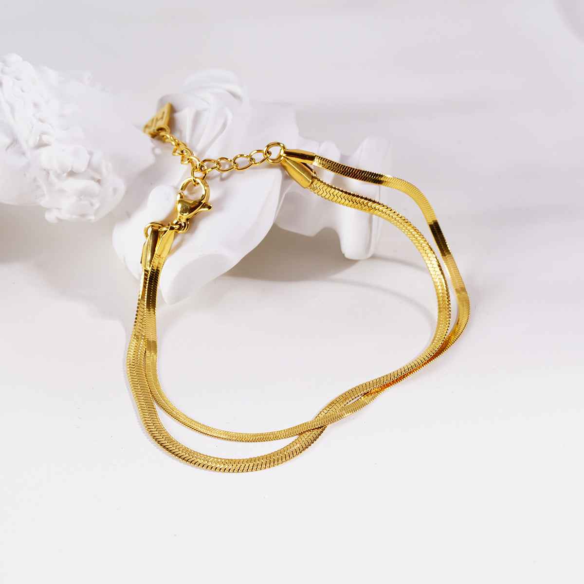INESE: Snake-Skin Textured 2-Layer Gold Bracelet