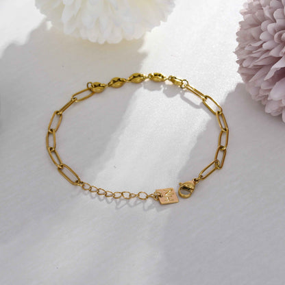 IZARA Paper-Clip & Oval-Beads Chain Bracelet in Gold
