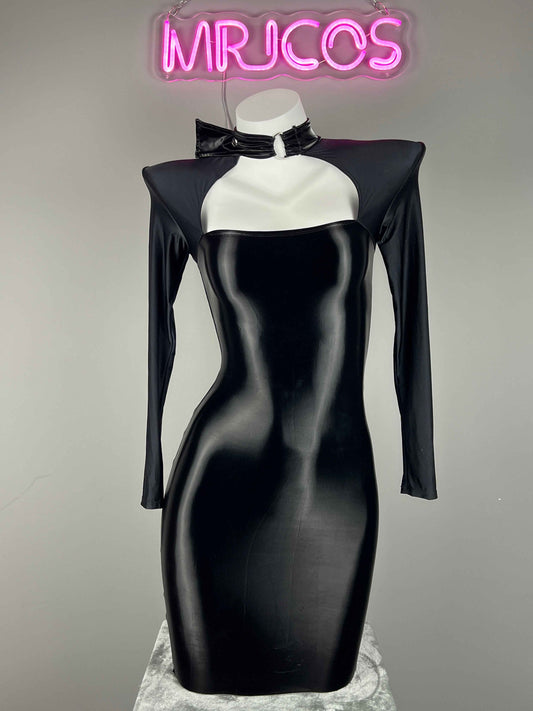 Gothic Long Sleeves Spasndex PU Leather Tight Party Dress Lingerie